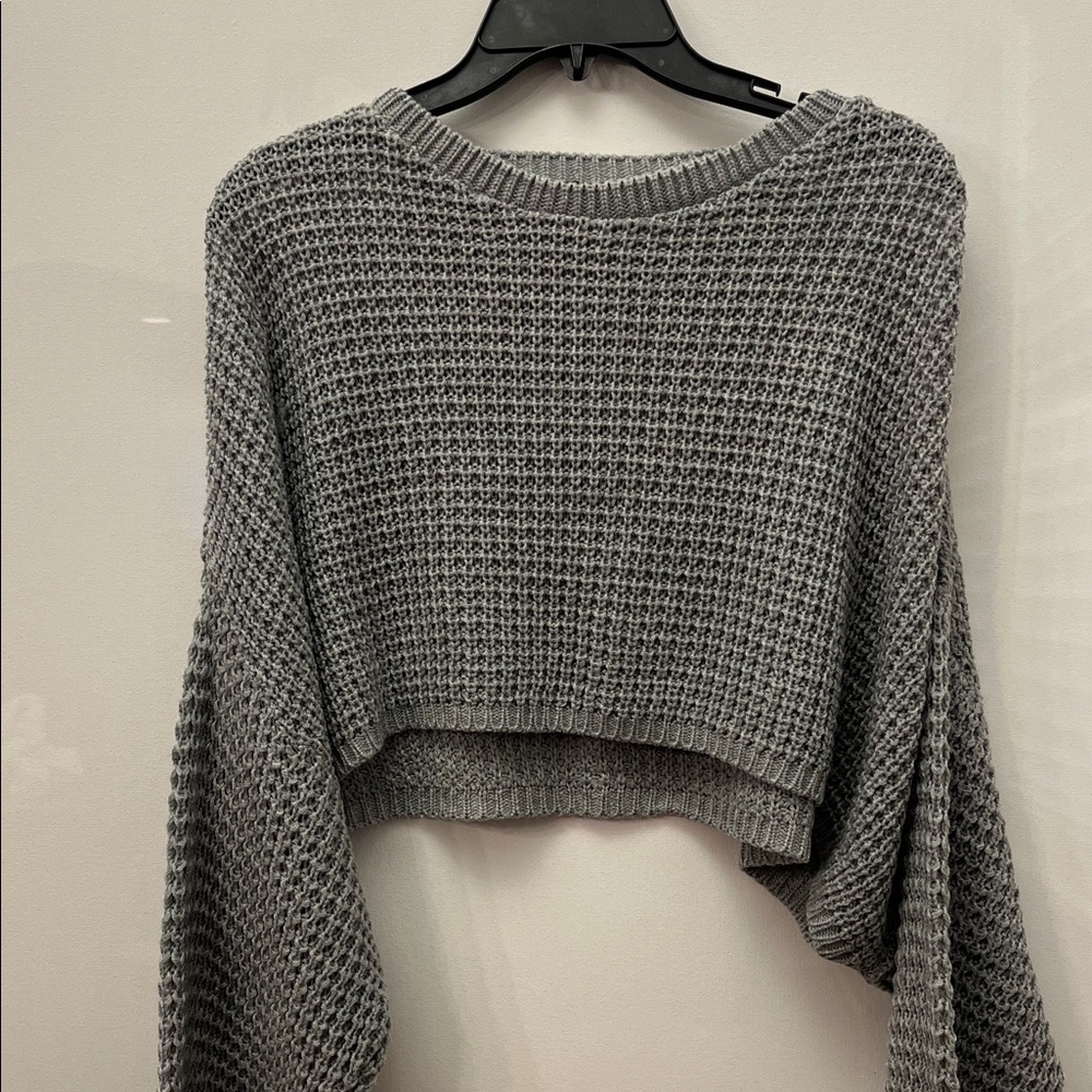 Boohoo Cropped Charcoal Waffle Knit Sweater